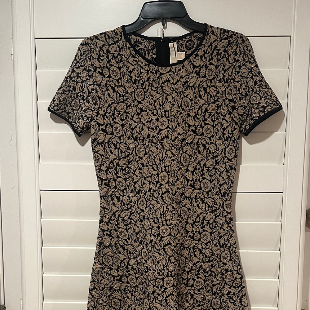 Michael Kors Black and Gold Floral Knit Dress- Size Small